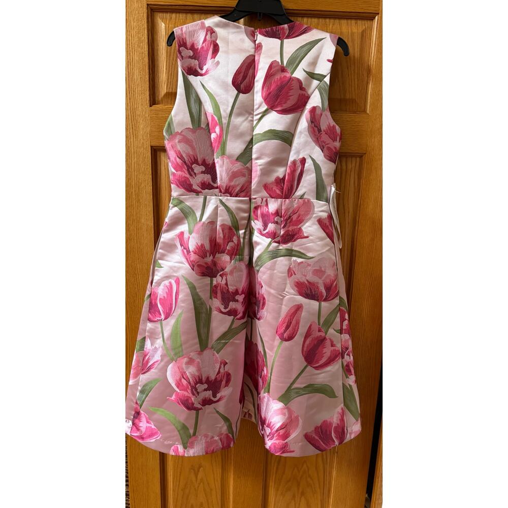 Elegant Kay Unger Farryn Pink Floral Cocktail Midi Dress Size 10 (New) - Picture 7 of 8